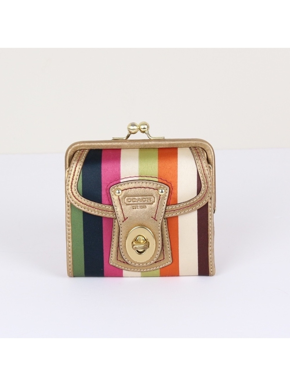 Coach Vintage Y2K Legacy Striped Framed French Wallet Turnlock Kisslock